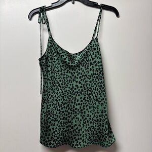 BCBGMaxAzria Green and Black Leopard Print Cowl Neck Camisole